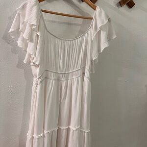 Altar'd State Cream Ruffle Sleeve Maxi Dress